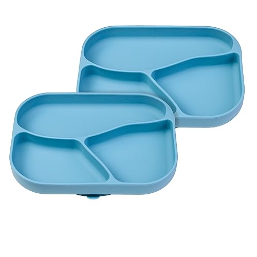 NumNum Silicone Toddler Suction Plates – 100% Food Grade Divided Baby Plates, Non-Toxic, BPA-Free, Dishwasher Safe – Non-Slip Kids Plates for High Chair & Dining Table, 2 Pack (Blue)
