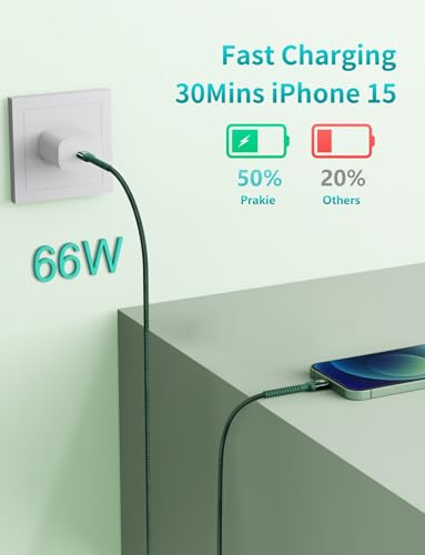 Image of USB C Cable 6FT, 2Pack USBC to USBC Fast Charging Cable, iPhone 16 15 Charger Cable Long Type C Cord Nylon Braided Compatible with iPhone 17 /16 /15 /Pro Max /Plus /Samsung Galaxy S26 S23 and More-Green