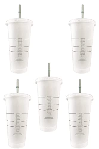 Starbucks 5 Pack Bundle - Reusable Frosted 24 oz Cold Cup with Lid and Green Straw w/Stopper, 5 Count (Pack of 1) - Image 2