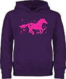 Pferde Geschenk und Reiten Zubehör - Pferd mit Herzen - Fuchsia - 140 (9/11 Jahre) - Lila - Pulli mädchen 152 Pferd - JH001K JH001J Just Hoods Kids Hoodie - Hoodie Kinder Pullover für Mädchen und