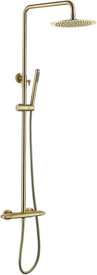 Finition or brossé pour cette douche murale haut de gamme en laiton