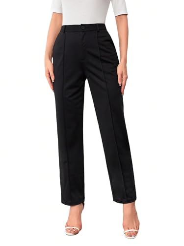 Women's Button Business Dress Pants High Waisted Stretchy Straight Trousers Slacks4