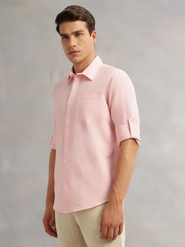 Image of Thomas Scott Men's | Solid | Premium Linen Blend | Spread Collar | Summer Wear | Long Sleeve | Shirts for Men