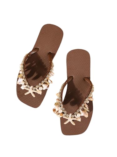 GORGLITTER Women's Rhinestone Flip Flops Shell Summer Sandals Open Toe Thong Beach Sandals