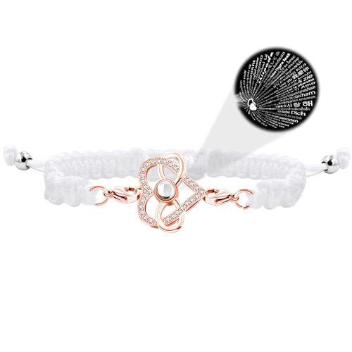 Image of 100 Languages I Love You Bracelet Necklace Heart Projection Bracelets Adjustable Braided Rope Friendship Love Gifts for Mom Best Friends