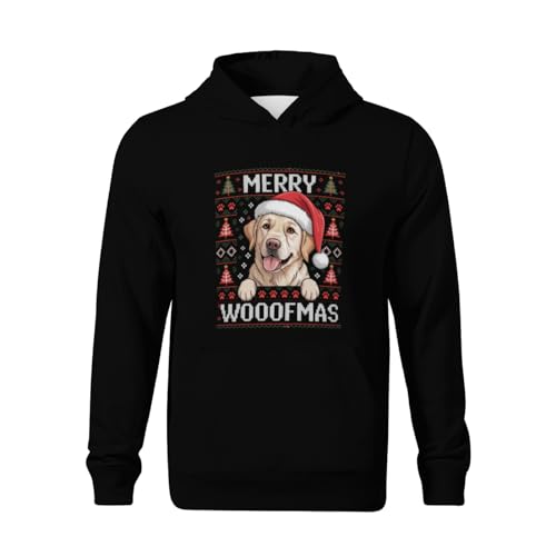Kids Funny Ugly Sweater Merry Woofmas Golden Retriever Dog Boys Girls Lightweight Kangaroo Pocket Fleece Hoodies2