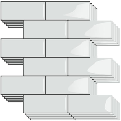WADILE Azulejos de Pared 3D Autoadhesivos, Pack de 5 Paneles de Espuma con Lámina de Aluminio, Revestimiento de Pared PVC Impermeable para Cocina y Baño, Efecto Ladrillo Blanco