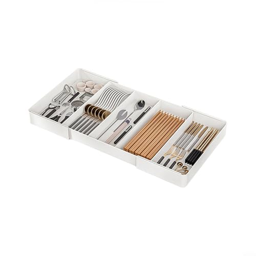 MoSundi Organizador de cubiertos ajustable, con soporte expandible para cubiertos y bandeja de utensilios, divisor de almacenamiento de cajones de plástico para cubiertos de cocina (B)