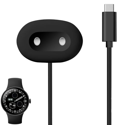 Miimall for Pixel Watch 4 Charger Dock Quick Charging Type-C Charge Cable 2 Pin Cord Matte Side Charger Dock Compatible for Google Pixel Watch 4 41mm/45mm Black
