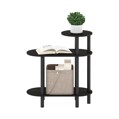 Furinno Turn-N-Tube Side Table, 3-Tier Oval Sofa End Table with Open Shelf, Toolless Assembly Night Stand, Bedside Table, for Living Room, Bedroom, Dark Espresso - image 4