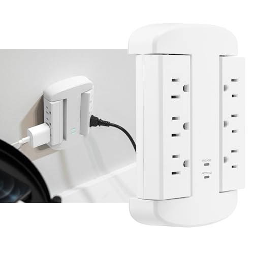Image of GE 6-Outlet Extender, Surge Protector, Swivel Side Access, Wall Tap Adapter, 3-Prong, 980 Joules, ETL Listed, White, 81781 (Pack of 12)