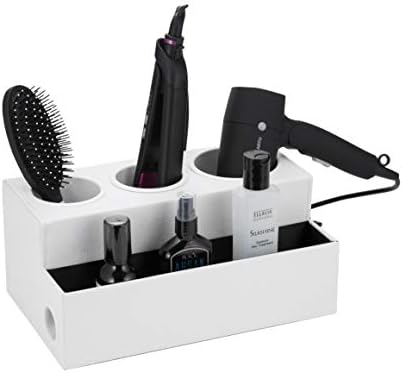 JACKCUBE Design Hair Dryer Holder Hair Styling Product Care Tool Organizer Bath Supplies Accessories Tray Stand Storage Bathroom Vanity Countertop with 3 Holes (White) – :MK154D