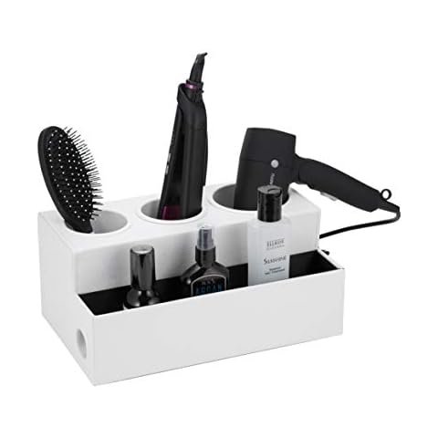 J JACKCUBE DESIGN Hair Tool Organizer Dryer Holder Hair Styling Accessories Organizer Bathroom Storage Countertop with 3 Holes(White) – MK154D Cover