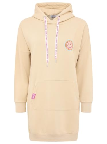 Zwillingsherz Hoodiekleid, Damen Sweatkleid Casual, Beige mit Regenbogen-Aufdruck, 50% Baumwolle 50% Polyester (DE/NL/SE/PL, Alphanumerisch, L,...