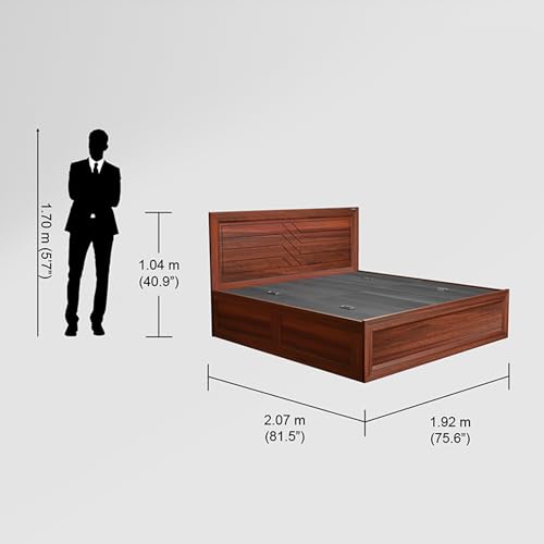 Image of Interio by Godrej Bed, Crisscross King Size Solid Wood Bed with Box Storage, 1-Year Warranty, Dark Brown, Acacia Wood