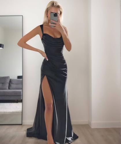 Women's Spaghetti Strap Satin Bridesmaid Dresses 2025 Simple Square Neck Tight Formal Prom Dress for Women DI2223
