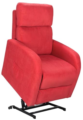 Sime EL-2 relaxsessel elektrisch 2 Motoren, unabhängig verstellbares Rückenlehnen-Fußteil 4 Räder bewegen den Benutzer Abnehmbarer und waschbarer Bezug fernsehsessel mit aufstehhilfe Rot – Bild 3