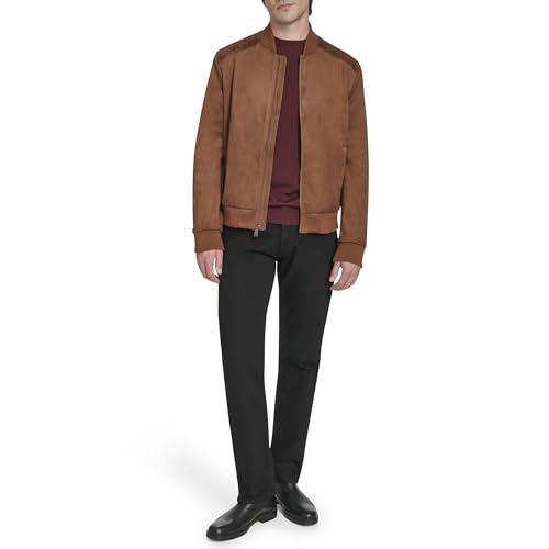Image of Cole Haan Men's Rib Knit Collar Fully Lined Faux Suede Jacket