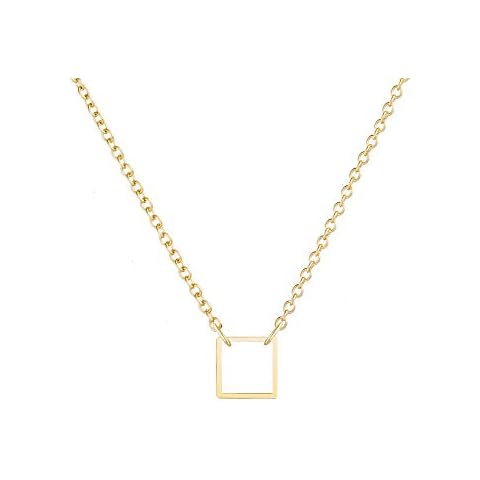 DeScount Dainty Square Necklace,Delicate Minimalist Tiny Geometric Open Square Layering Necklace,Simple Square Floating Necklaces for Women Cover