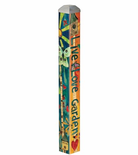 Studio M Art Pole, PVC Weather Resistant Pole with Vinyl Bowl 16 inches Tall Outdoor Decoration for Gardens, Patios, Yards, Landscaping and Birding Accessories, Garden Celebration Live Love