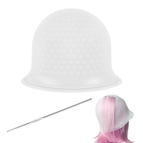 Hair Highlighting Cap and Hook Kit Silicone Reusable Streaking Caps for Hair Dye Coloring Staining No Holes
