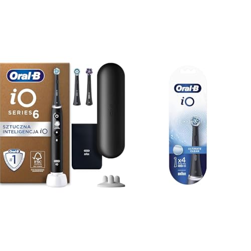 Oral-B iO Series 6 Plus Edition Elektrische Zahnbürste, black & iO Ultimative Reinigung Aufsteckbürsten für elektrische Zahnbürste, 4 Stück, ultimative Zahnreinigung mit iO Technologie, schwarz