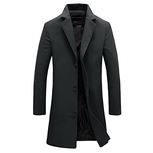 Mens Big and Tall Notched Collar Trench Coats Regular Fit Single Breasted Pea Coats Winter Warm Business Long Jacket3