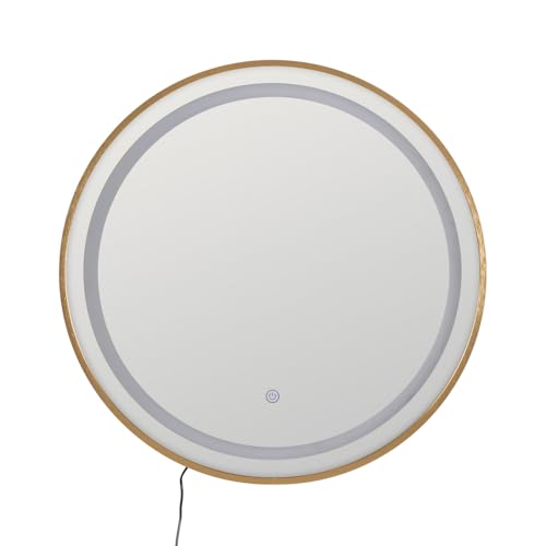 LOLAhome Espejo de Pared Redondo de 60 cm con Luz Led Blanca de 4500 Kelvin con Botón Táctil y Enchufe Europeo con Marco Dorado