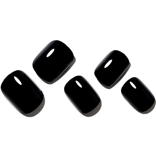 GLAMERMAID Extra Short Press on Nails, Pure Black Fall Gel Glue on Nails, Glossy Round UV Finish Fake Acrylic False Nails Manicure Kits for Women, Reusable Full Cover Stick Ons