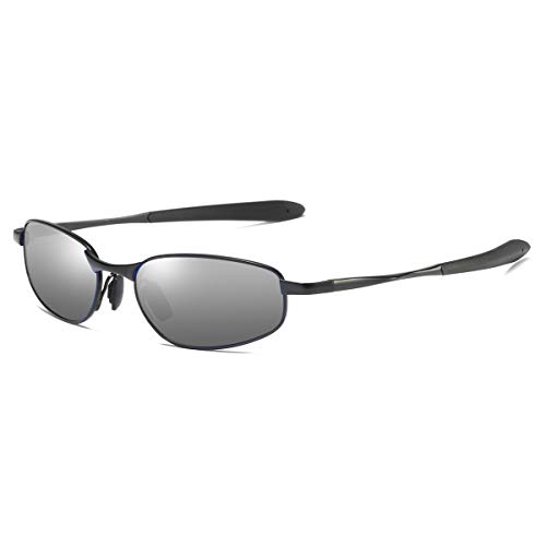 ZHILE Polarized Sunglasses Rectangular Wrap Metal Frame UV400 Protection (Silver mirrored, 53)