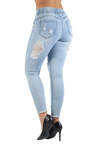 Fashion2Love Women's Juniors/Plus Size Elastic Waist Ripped Distressed Denim Jogger (2030)3