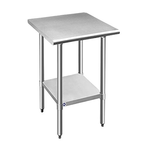 ROCKPOINT Stainless Steel Table for Prep & Work 24x24 Inches, NSF Metal Commercial Kitchen Table with Adjustable Under Shelf and Table Foot for Restaurant, Home and Hotel