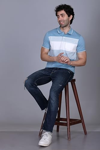 Image of SANE ORIGINALS T-Shirt for Men with Pocket || Textured Striped Polo for Men