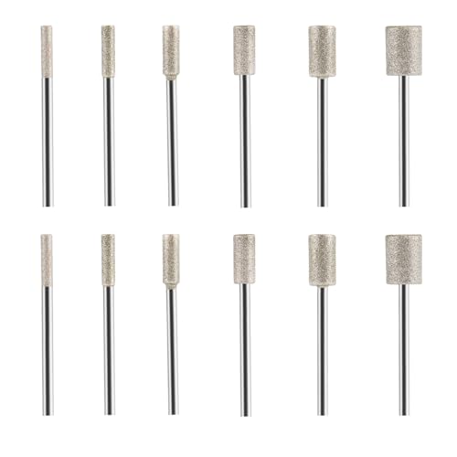 Diamant Fräser Set Körnung 150, 12 Stück Diamant Frässtifte, Steinfräser, Diamant Fräser mit 3mm Schaft Passform für Stein Glas Keramik Schnitzen,Schleifen,Hartmetallfräser, Diamantschleife