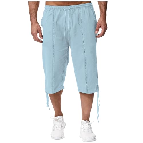 Shorts de algodón y lino para hombre, largo hasta la rodilla miniatura 2