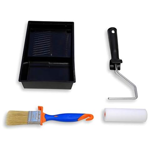 TECPINT Furniture Set Mini Paint Roller with Pot and Brush - for Painting with Chalk Paint - Furniture - Professional Quality - Roller 11 cm - Brush 40 mm - Flat Pot 11 cm Cover