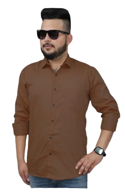 Image of Men's Cotton Casual Shirt, Brown, Full Sleeves, Regular Fit