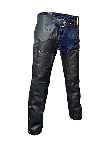 Mens Real Black Leather Chaps Motorcycle Bikers Chaps Trouser Pants Jeans
