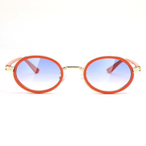 FEISEDY Retro 90s Small Oval Punk Sunglasses Gothic Steampunk Round Hippie Shade Men Women B01934