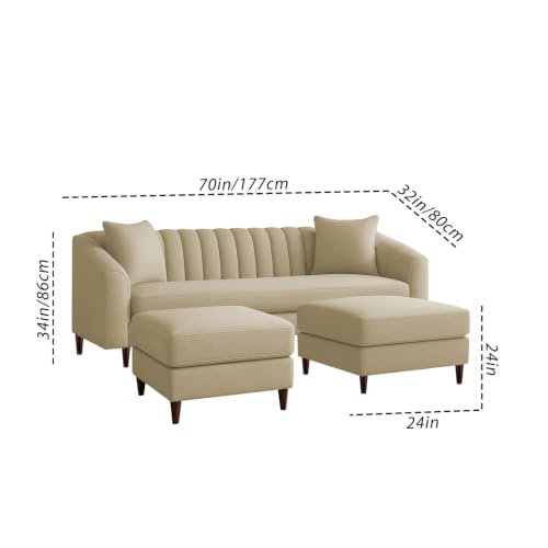 Image of Doraldo 3 Seater Sofa Set with 2 Ottoman for Living Room (Cream) Premium Fabric Sofa