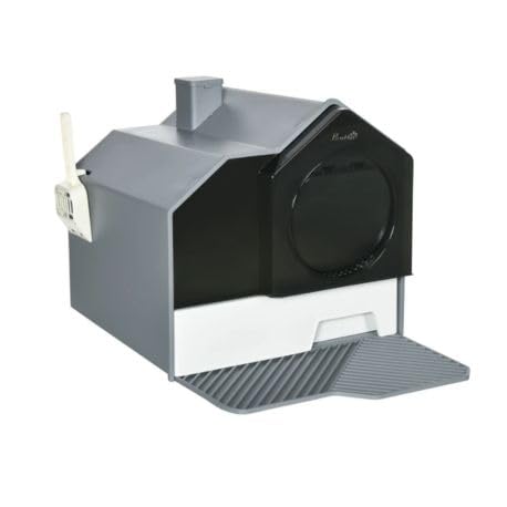 Arenero Cubierto para Gatos Caja de Arena Cerrada para Gatos con Bandeja Extraíble Pala Pedal Exterior y Filtro Desodorizante 47x45x42 cm Gris