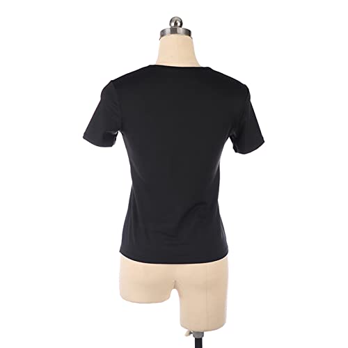 Tops de treinamento de patinação artística, mangas curtas com strass brilhante adulto infantil compe