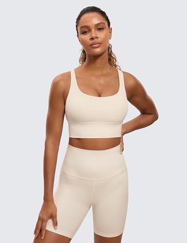Image of CRZ YOGA Naked Feeling Longline Sports Bras | Medium Support, Removable Pads, Yoga, Sleek, Strappy Back, Scoop Neck, for Women