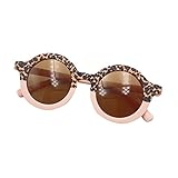 Fuguibadn Round Sunglasses for Kids UV Protection Outdoor Beach Glass Vintage Toddler Boys Girls Fashion Sunglasses (A-Light Pink Leopard Print, One Size)