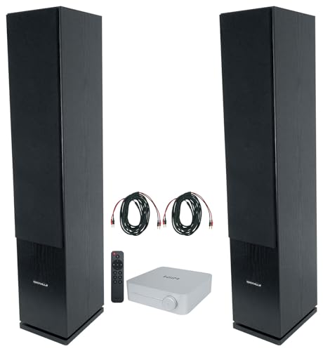 Rockville Bundle: High-Res WiFi Streaming Home Audio 120w x 2 Amplifier Receiver Bundle with (2) RockTower 64B Black Tower Speaker BN20 20' Pro Cable (5 Items)