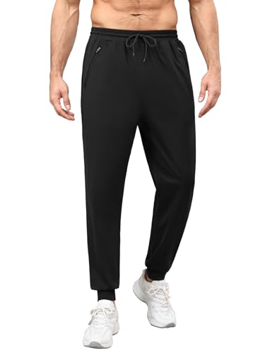 Auxo Men's Fleece Lined Joggers with Zipper Pockets Water Resistant Winter Stretch Tapered Pants Athletic Workout Sweatpants