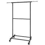 Simple Trending Double Rod Clothing Garment Rack, Rolling Clothes Organizer on Wheels for Hanging Clothes, Black