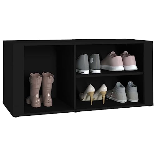 Banco zapatero de madera negro de 100 cm para organizar el pasillo de casa 5