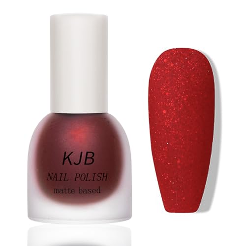 Smalto rosso opaco in madreperla, ad asciugatura rapida e a lunga durata, atossico a base d'acqua, smalto rosso opaco, per nail art, manicure a casa (rosso, 12 g)