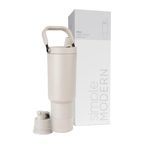 Simple Modern Trek Pivot | 40oz Flip Straw Tumbler with Handle | Water Bottle & Boot | Interchangeable Straw & Chug Lids | Insulated Stainless Steel Jug | Gym Sports Outdoors | Almond Birch